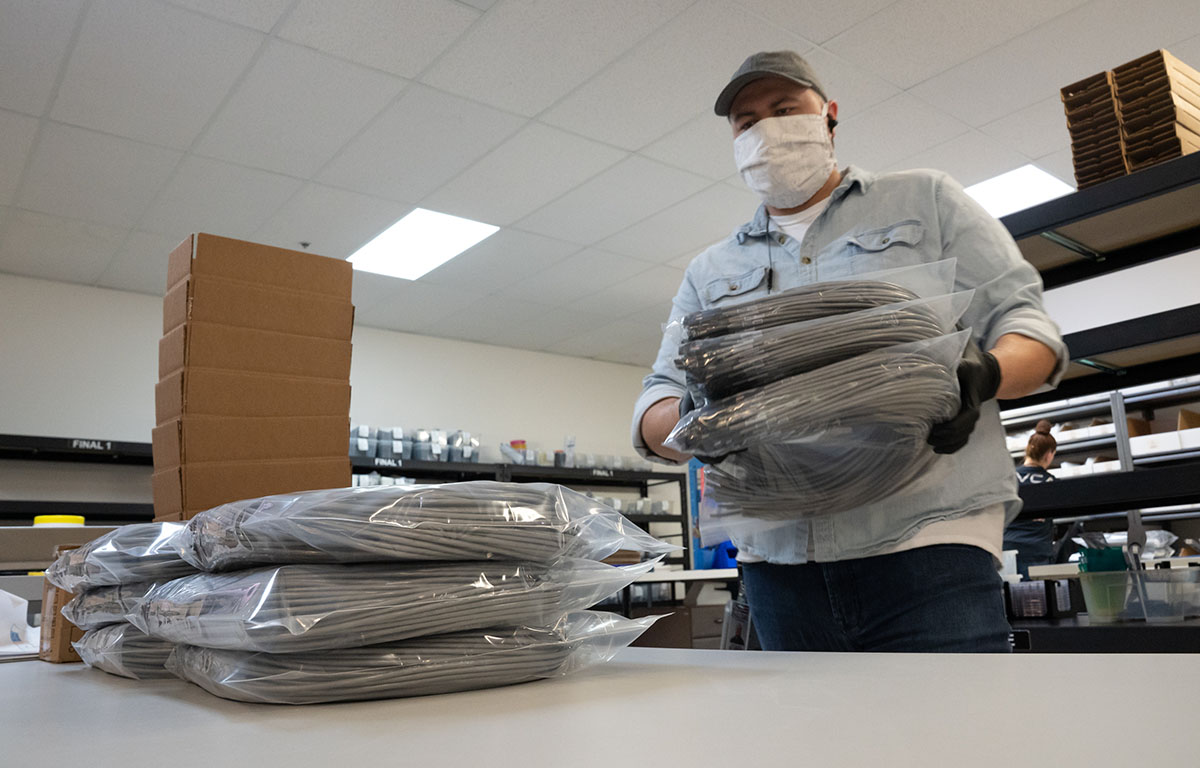 preparing cables for shipping at US Digital
